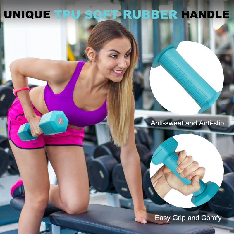 Fragraim Adjustable Dumbbells Set  4 in 1 Hand Weights Set for Women Men 10 LB Dumbbells Pair Each 2lbs 3lbs 4lbs 5lbs Weights Dumbbells Set with TPU Soft Rubber Handle for Home Gym Exercise Fitness - Blue - Image 4